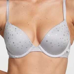 Victoria's Secret Sexy Tee Smooth Push-Up Bra Size: 40 DD Brand New Grey Stars